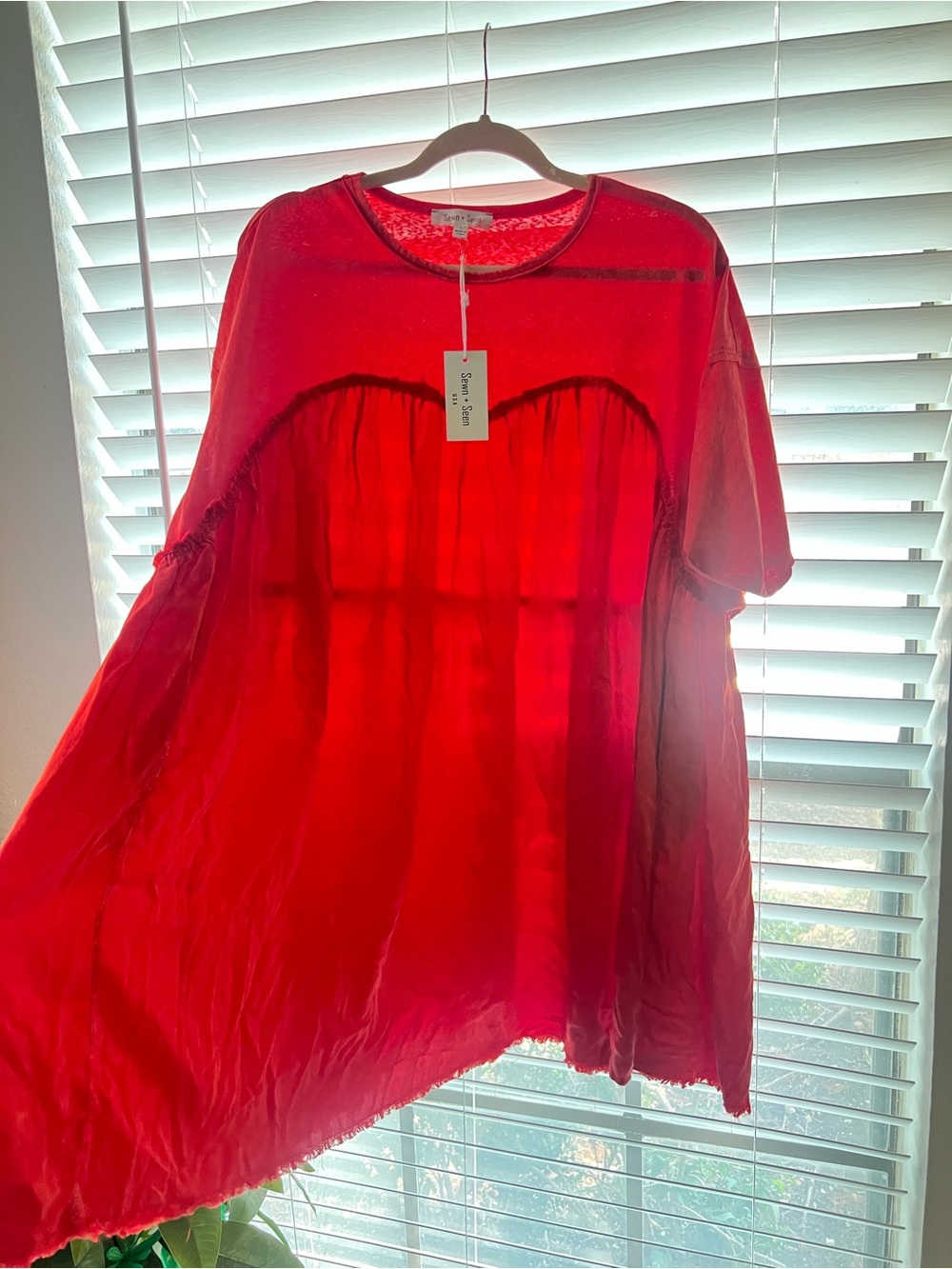 NWT Sewn + Seen USA Vibrant Red Short-Sleeve Tunic Dress size Large